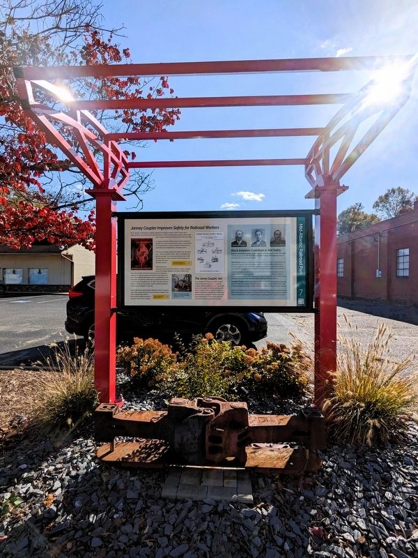 Janney Coupler Improves Safety for Railroad Workers Marker. Click for full size. Janney Coupler Improves Safety for Railroad Workers Marker image. Click for full size.