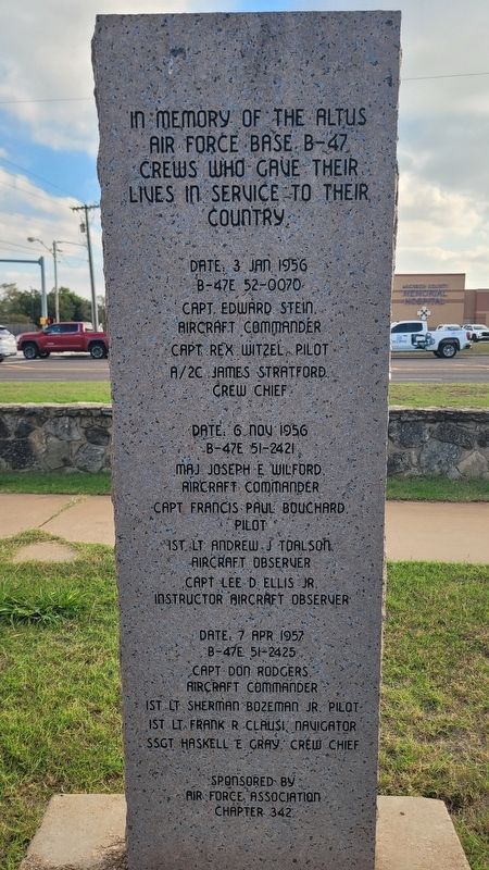 The City of Altus B-47 Bomber Marker - Reverse Side image. Click for full size.