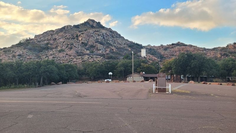 Civilian Conservation Corps and Quartz Mountain State Park Marker. Click for full size. Civilian Conservation Corps and Quartz Mountain State Park Marker image. Click for full size.
