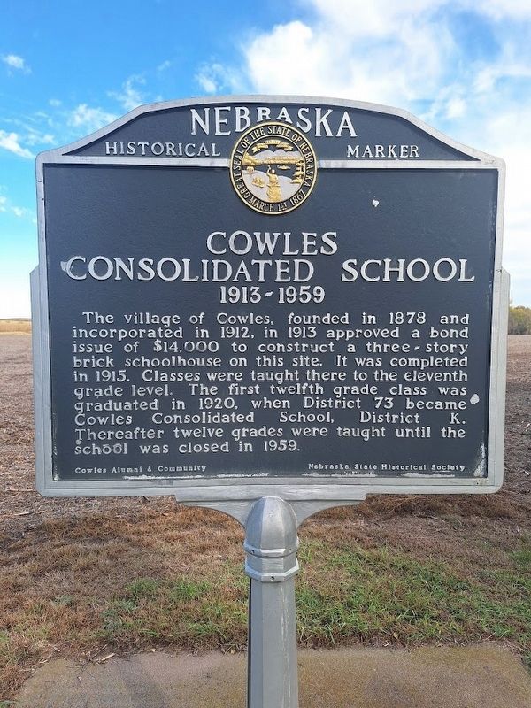 Cowles Consolidated School Marker. Click for full size. Cowles Consolidated School Marker image. Click for full size.