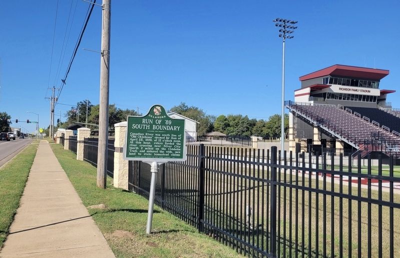 The view of the Run of '89 South Boundary and Marker along the street. Click for full size. The view of the Run of '89 South Boundary and Marker along the street image. Click for full size.