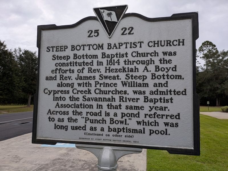 Steep Bottom Baptist Church Marker, Side One image. Click for full size.