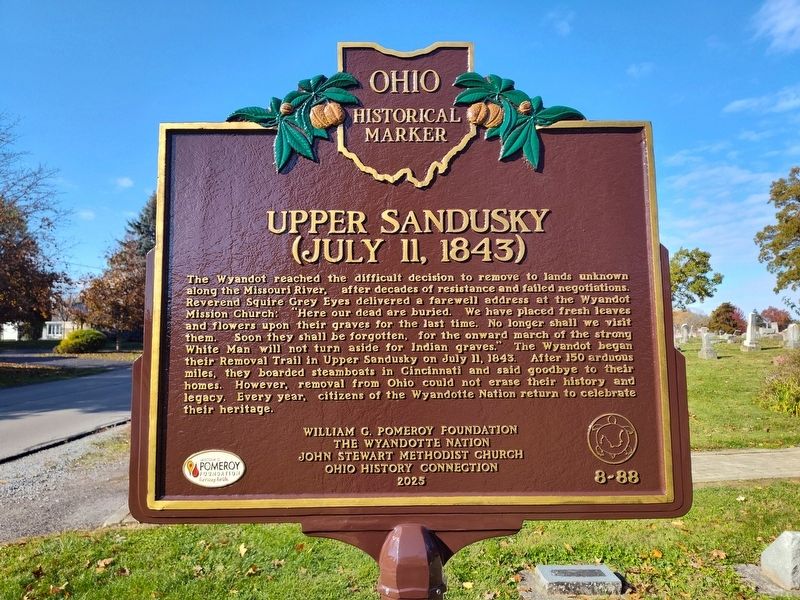 Upper Sandusky (July 11, 1843) side of marker. Click for full size. Upper Sandusky (July 11, 1843) side of marker image. Click for full size.