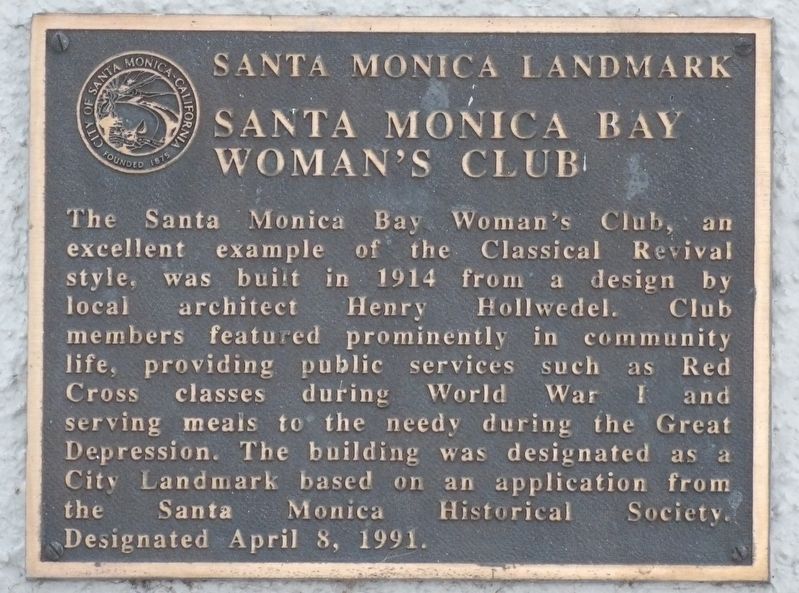 Santa Monica Bay Woman's Club Marker image. Click for full size.