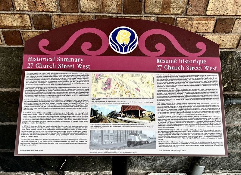 Historical Summary 27 Church Street West/R�sum� historique 27 Church Street West Marker image. Click for full size.