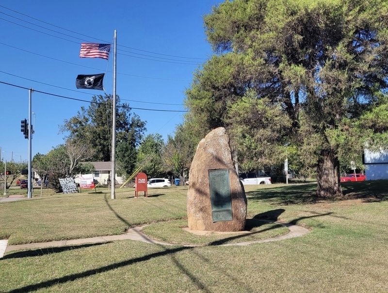 The view of the markers and boulder in front of the American Legion Rooker -Wallace Post 176. Click for full size. The view of the markers and boulder in front of the American Legion Rooker -Wallace Post 176 image. Click for full size.