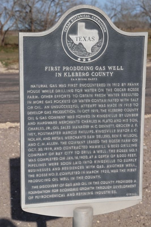 First Producing Gas Well in Kleberg County Marker image. Click for full size.