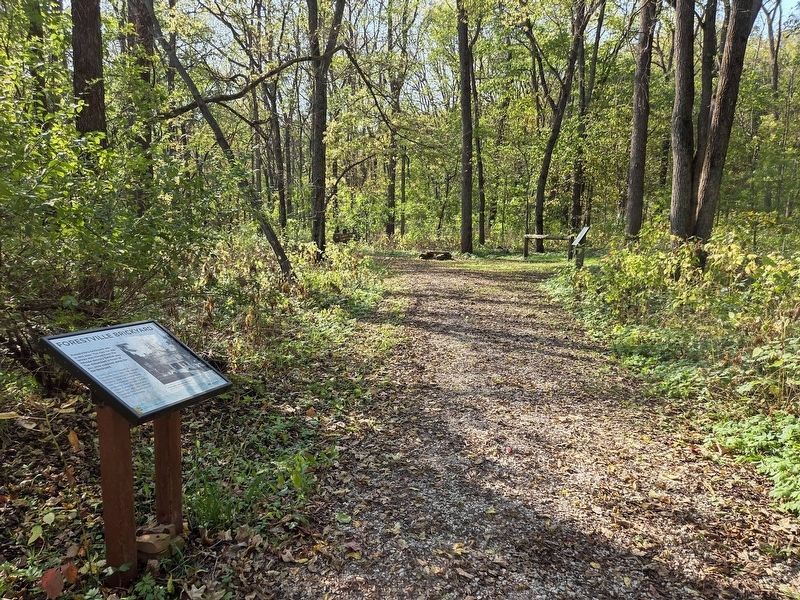Forestville Brickyard Marker (left) on the Sugar Camp Hollow Trail just before trail intersection #3. Click for full size. Forestville Brickyard Marker (left) on the Sugar Camp Hollow Trail just before trail intersection #3 image. Click for full size.