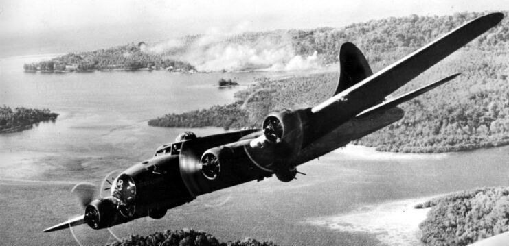 �The Aztec�s Curse," a B-17F of the 31st Bombardment Squadron, 5th Bombardment Group, 1942 image. Click for full size.