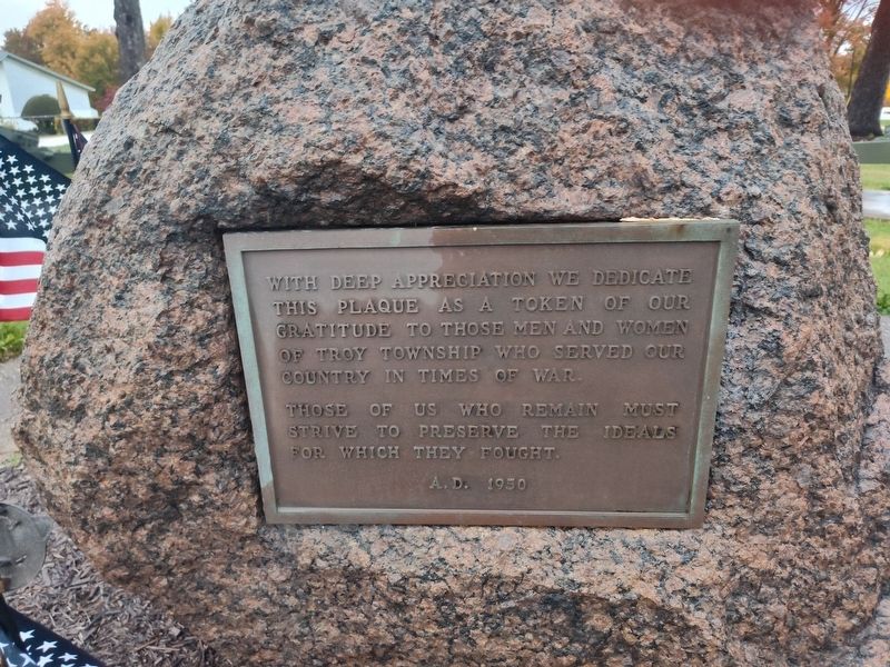 Troy Township Veterans Memorial Marker. Click for full size. Troy Township Veterans Memorial Marker image. Click for full size.