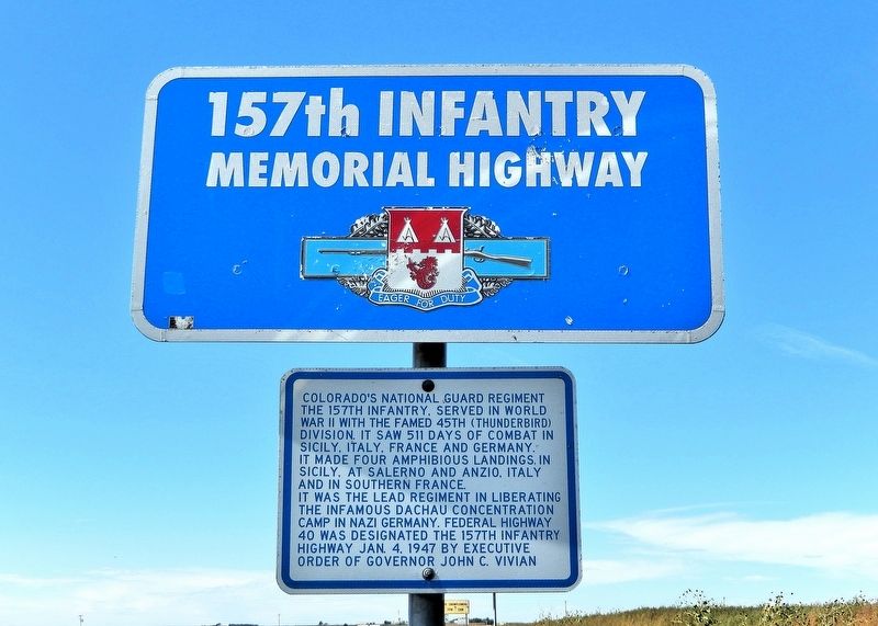 157th Infantry Memorial Highway Marker. Click for full size. 157th Infantry Memorial Highway Marker image. Click for full size.