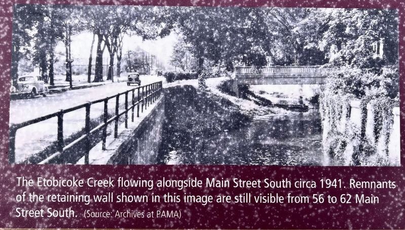 The Etobicoke Creek marker photo and caption detail (left) image. Click for full size.