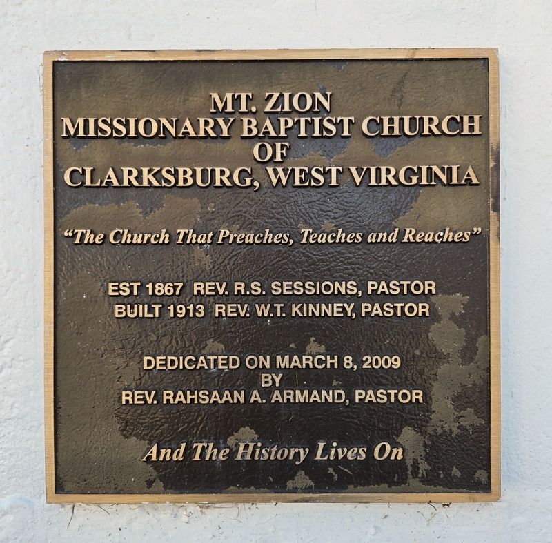 Mt. Zion Missionary Baptist Church of Clarksburg, West Virginia Marker image. Click for full size.