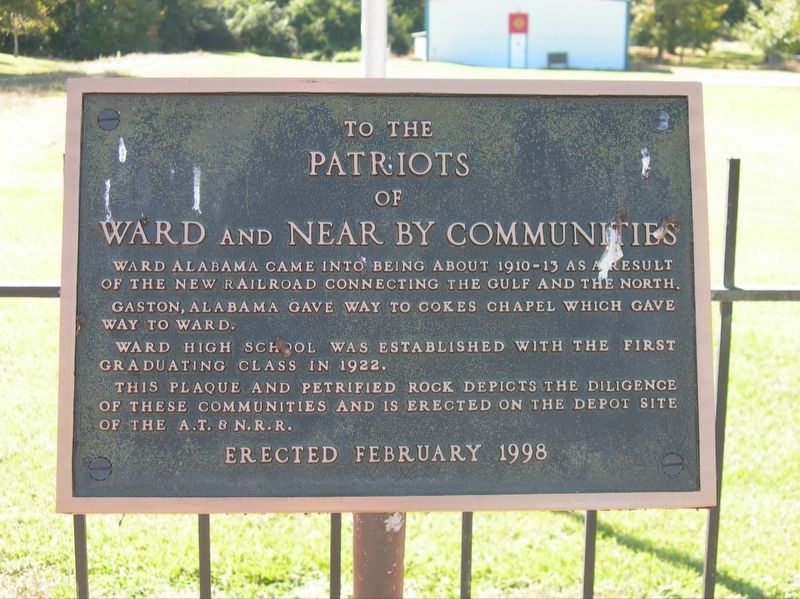 To the Patriots of Ward and Nearby Communities Marker. Click for full size. To the Patriots of Ward and Nearby Communities Marker image. Click for full size.