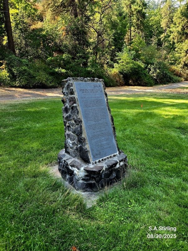 Spokane's Greatest Human Tragedy marker wide-angle. image. Click for full size.