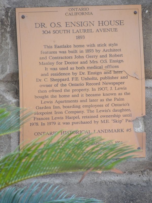 Dr. O.S. Ensign House Marker image. Click for full size.