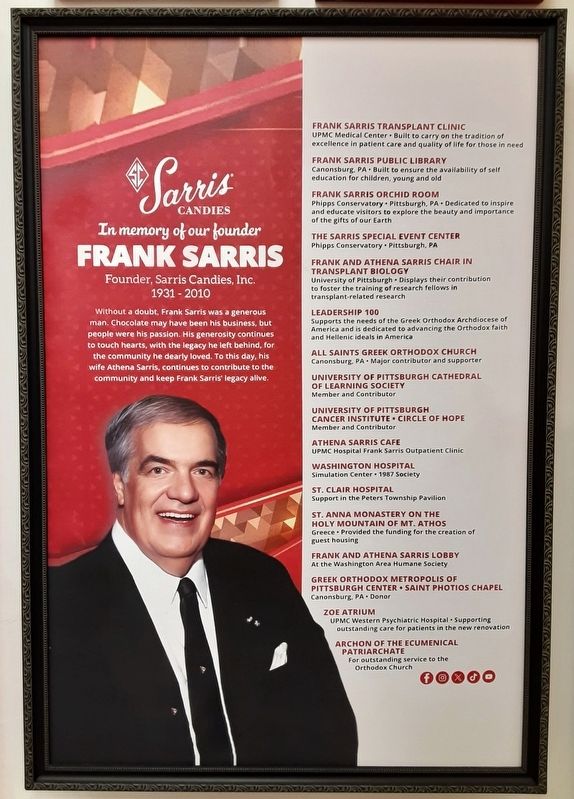 Frank Sarris Bio inside Sarris Candies Showroom. Click for full size. Frank Sarris Bio inside Sarris Candies Showroom image. Click for full size.