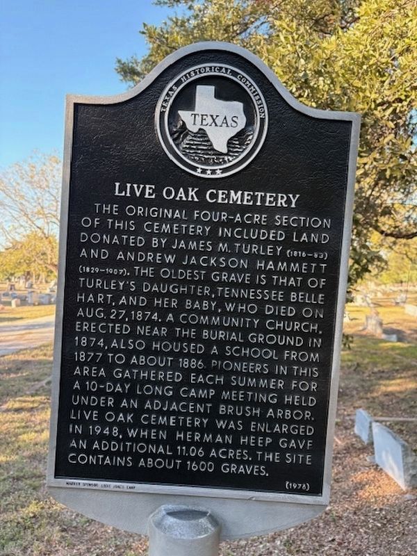 Live Oak Cemetery Marker. Click for full size. Live Oak Cemetery Marker image. Click for full size.