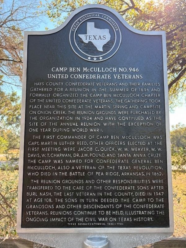 Camp Ben McCulloch No. 946 United Confederate Veterans Marker image. Click for full size.