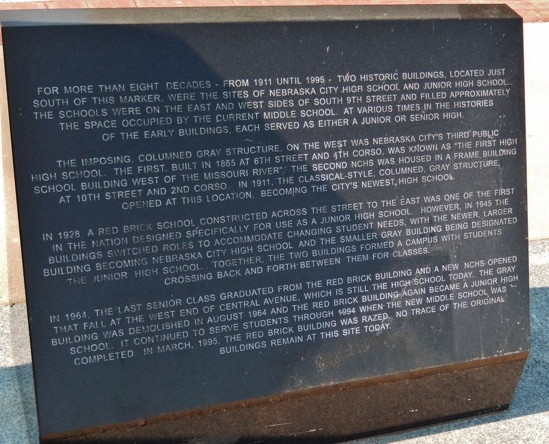 Nebraska City High School and Junior High School Marker. Click for full size. Nebraska City High School and Junior High School Marker image. Click for full size.