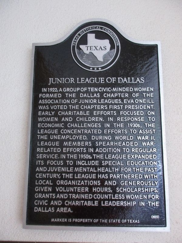 Junior League of Dallas Marker. Click for full size. Junior League of Dallas Marker image. Click for full size.