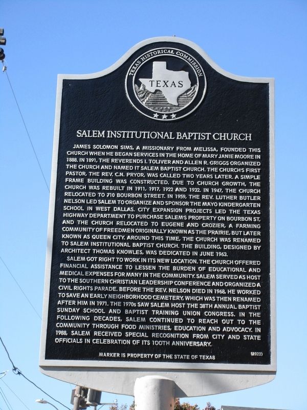 Salem Institutional Baptist Church Marker image. Click for full size.