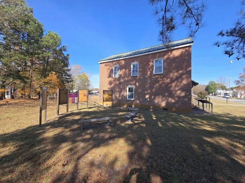 Wide view Nottoway Indian History Marker next to the Nottoway Community House image. Click for full size.