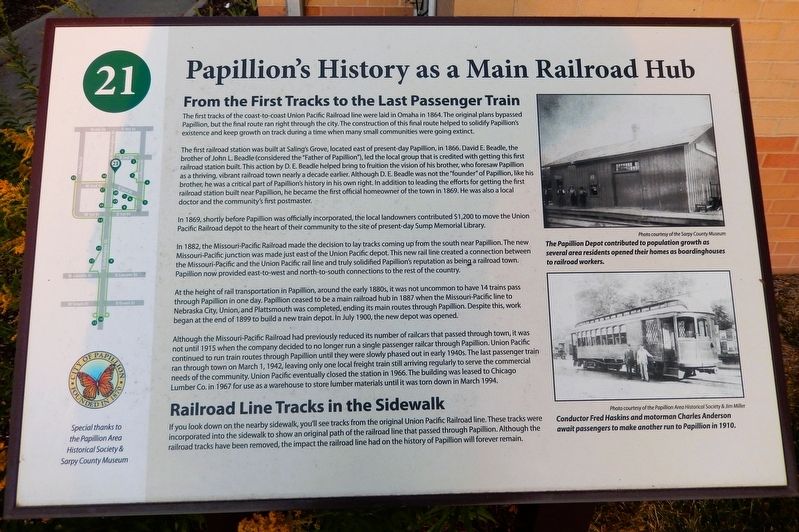 Papillion's History as a Main Railroad Hub Marker. Click for full size. Papillion's History as a Main Railroad Hub Marker image. Click for full size.