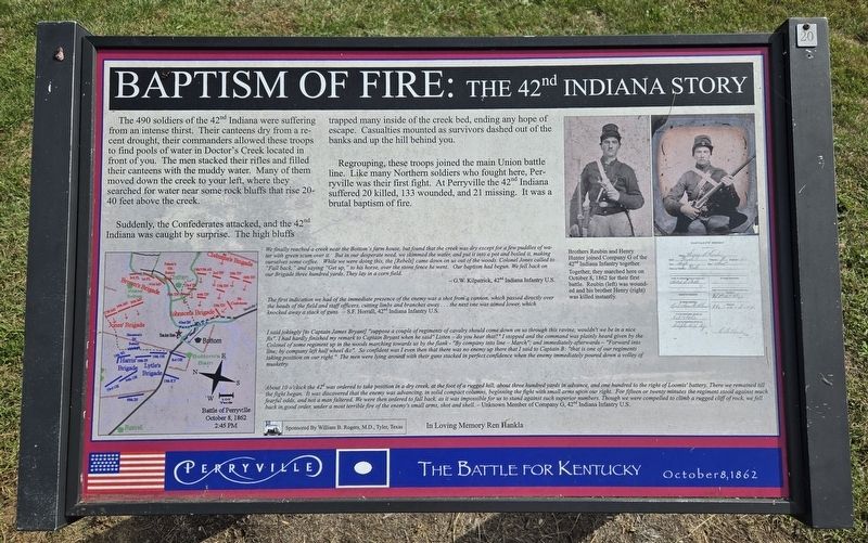 Baptism of Fire: The 42nd Indiana Story Marker image. Click for full size.