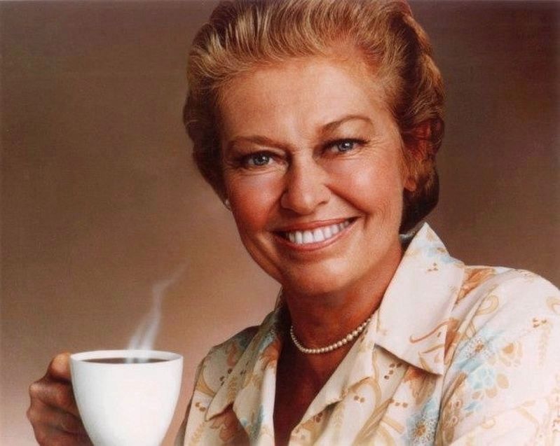 Virginia Christine, as Folgers Coffee's <i>Mrs. Olsen</i> image. Click for more information.