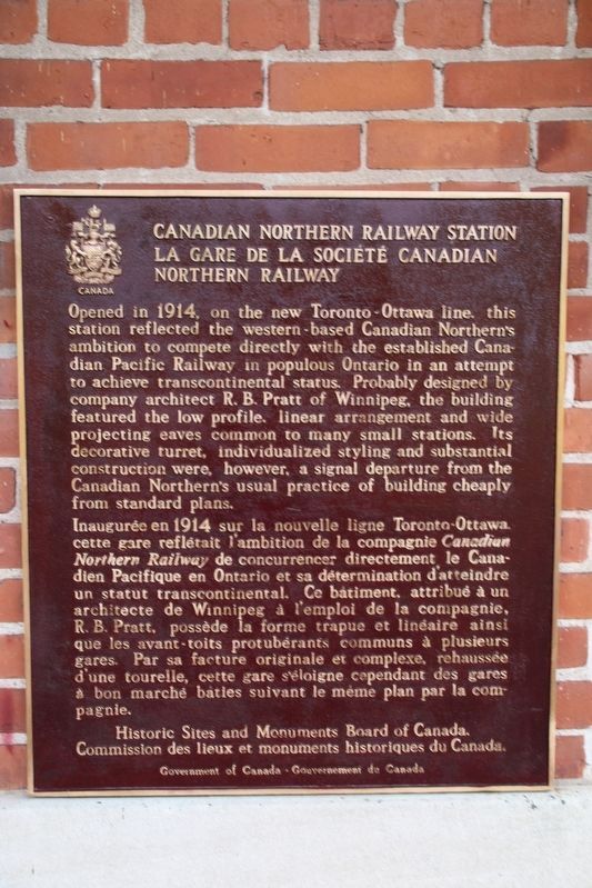Canadian Northern Railway Station / La Gare de la Societe Canadian Northern Railway Marker. Click for full size. Canadian Northern Railway Station / La Gare de la Societe Canadian Northern Railway Marker image. Click for full size.