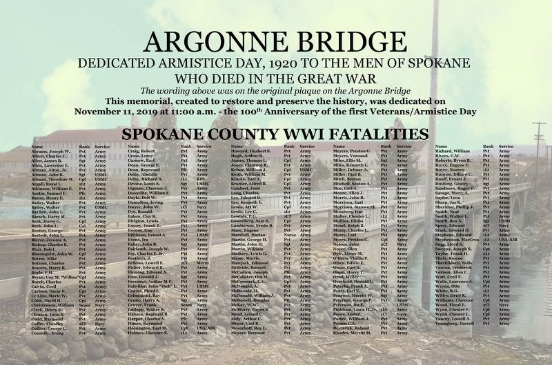 World War 1 Memorial - Spokane County Fatalities image. Click for full size.