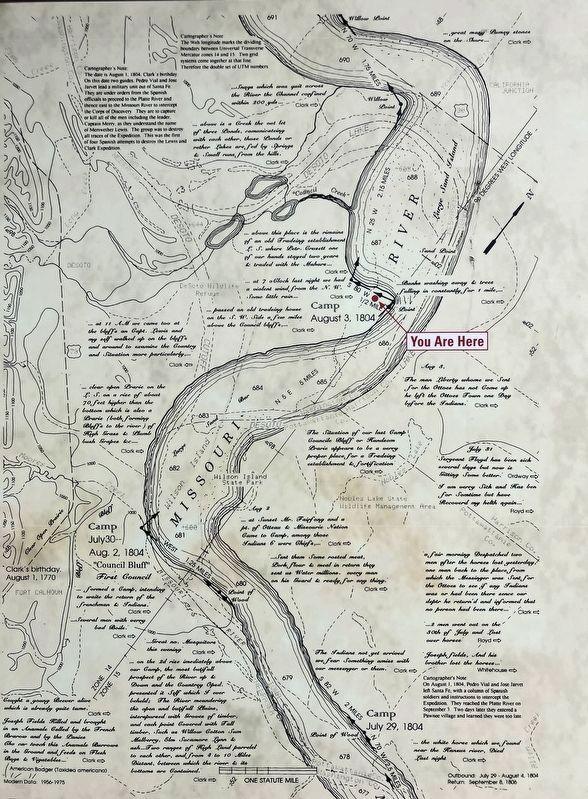 Lewis and Clark Campsite Area Marker, Claark's map with details image. Click for full size.