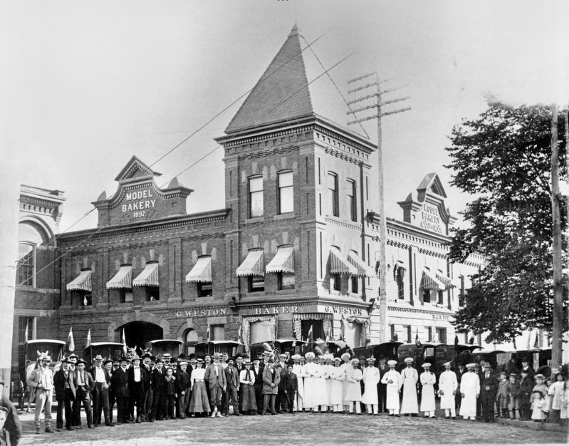 Weston�s �Model Bakery� (near the location of the marker) ca 1900 image. Click for full size.
