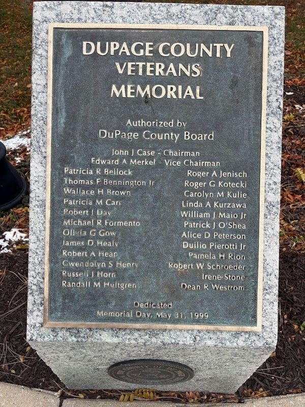 DuPage County Veterans Memorial dedication plaque image. Click for full size.