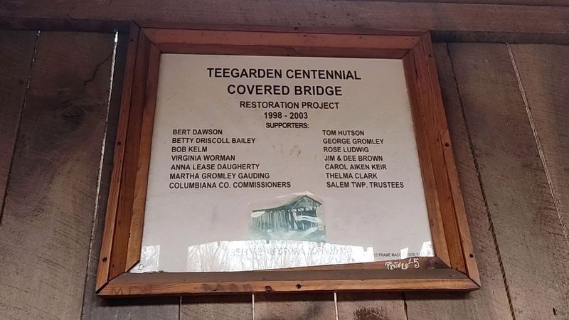 Teegarden-Centennial Covered Bridge / Teegarden Marker image. Click for full size.