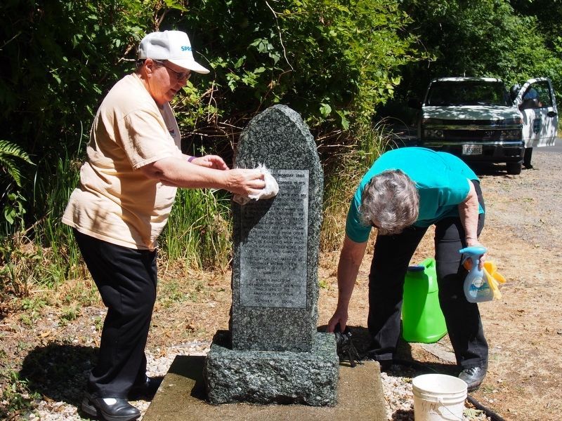 Marker cleaning - Lewis and Clark Trail Marker. Click for full size. Marker cleaning - Lewis and Clark Trail Marker image. Click for full size.