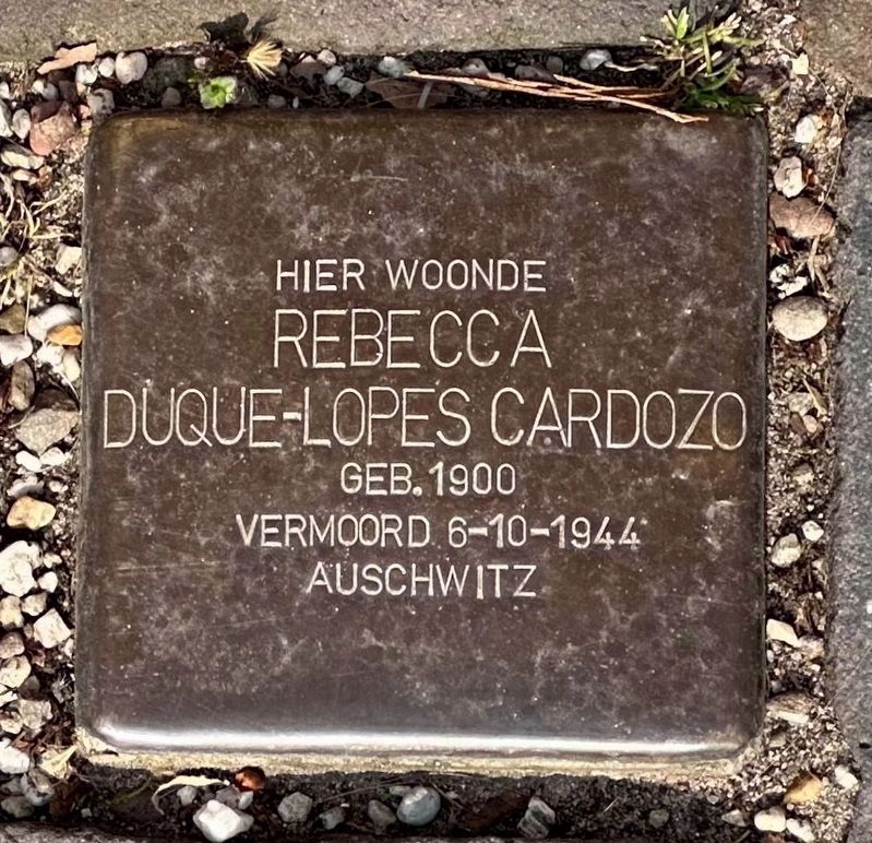 Rebecca Duque-Lopes Cardozo stolperstein. Click for full size. Rebecca Duque-Lopes Cardozo stolperstein image. Click for full size.
