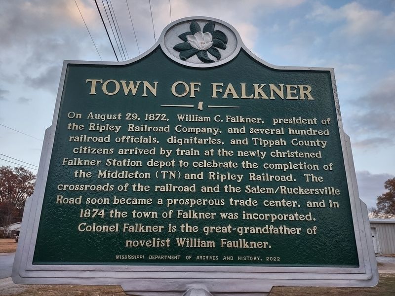 Town of Falkner Marker. Click for full size. Town of Falkner Marker image. Click for full size.