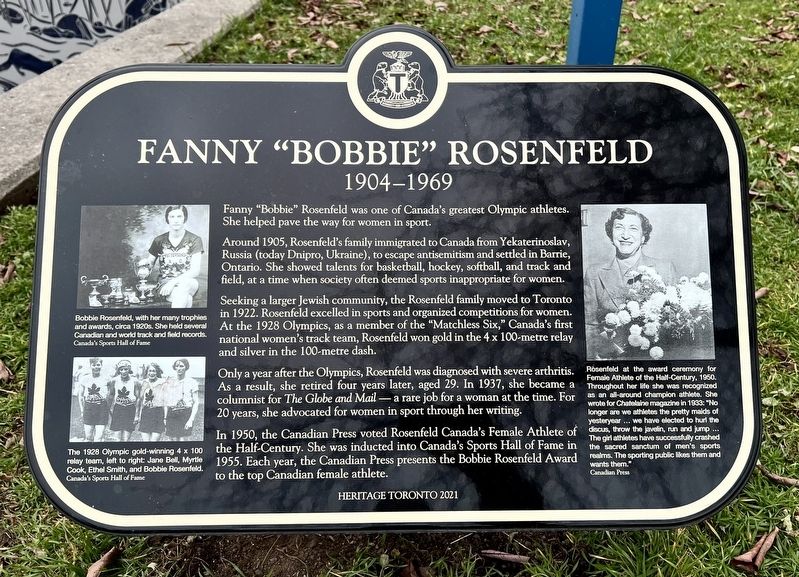 Fanny “Bobbie” Rosenfeld Marker. Click for full size. Fanny “Bobbie” Rosenfeld Marker image. Click for full size.