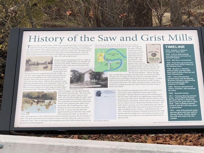 History of the Saw and Grist Mills Marker. Click for full size. History of the Saw and Grist Mills Marker image. Click for full size.