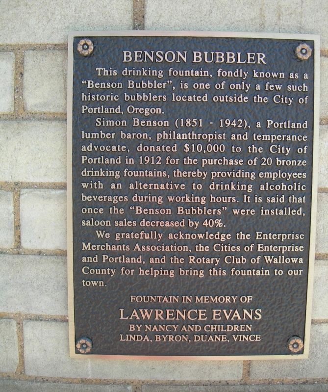 Benson Bubbler Marker. Click for full size. Benson Bubbler Marker image. Click for full size.