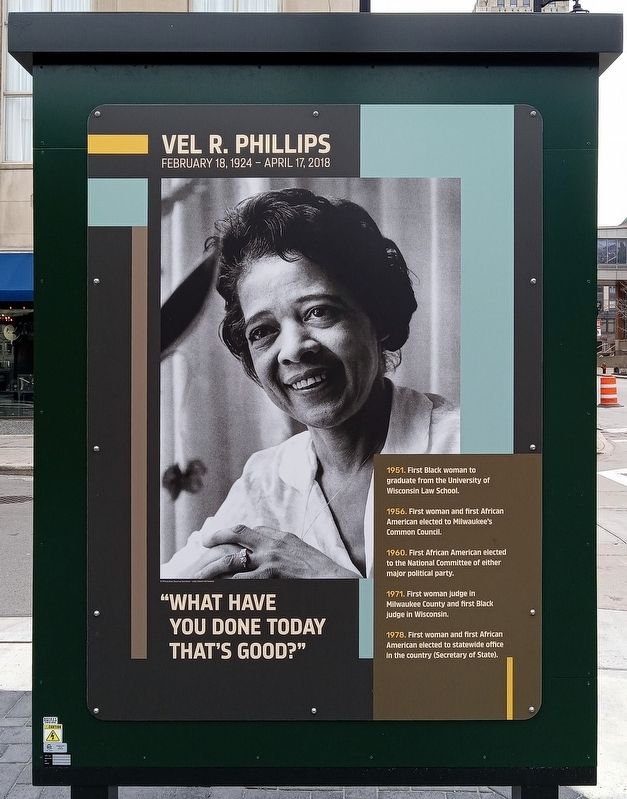 Vel R. Phillips Plaza Marker reverse. Click for full size. Vel R. Phillips Plaza Marker reverse image. Click for full size.