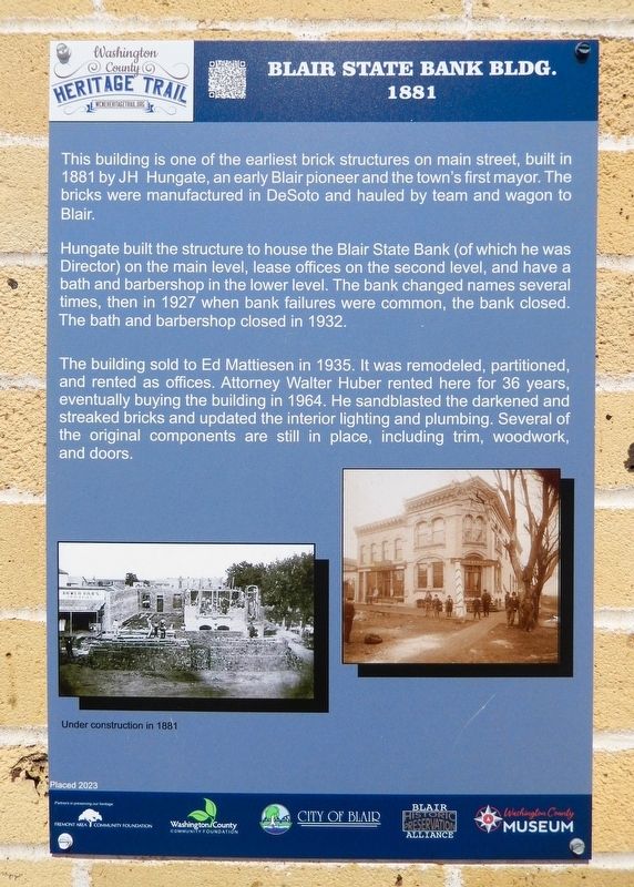 Blair State Bank Bldg. Marker image. Click for full size.