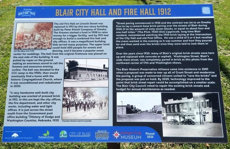Blair City Hall and Fire Hall Marker image. Click for full size.