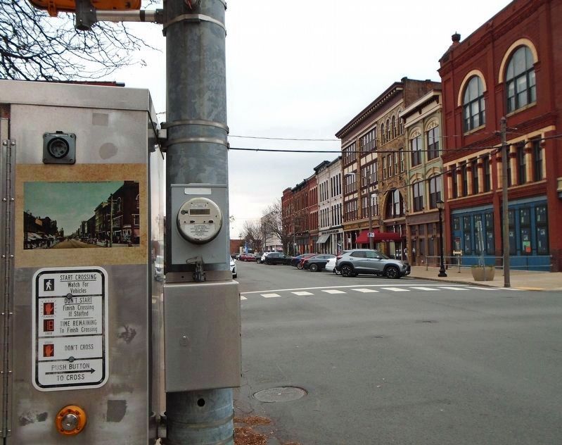 North Penn Avenue Business District and Historic Postcard on Traffic Box. Click for full size. North Penn Avenue Business District and Historic Postcard on Traffic Box image. Click for full size.