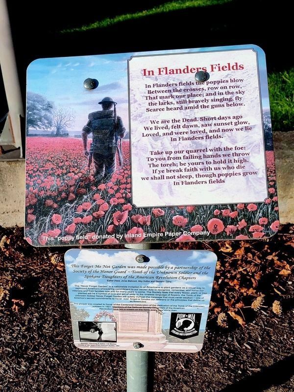 In Flanders Fields poem & Never Forget Garden sign image. Click for full size.