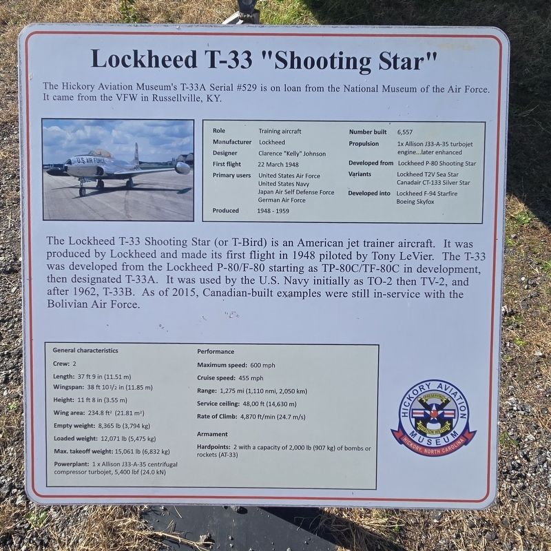 Lockheed T-33 "Shooting Star" Marker image. Click for full size.