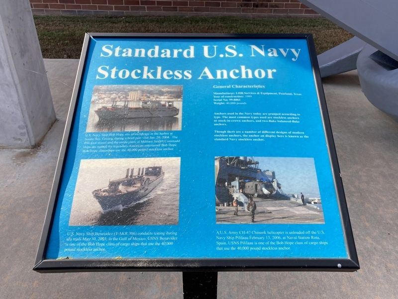 Standard U.S. Navy Stockless Anchor Marker. Click for full size. Standard U.S. Navy Stockless Anchor Marker image. Click for full size.