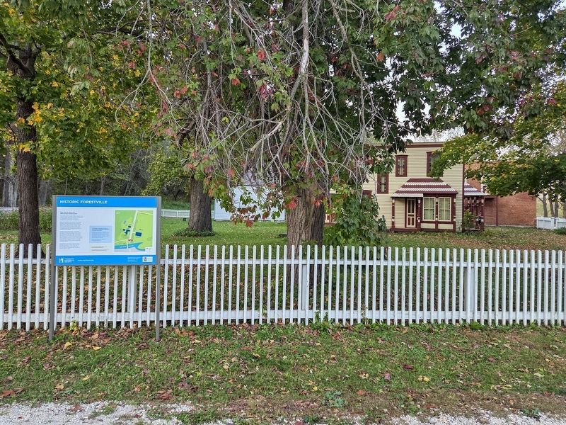 Historic Forestville Marker on the fence south of the Meighen Store. Click for full size. Historic Forestville Marker on the fence south of the Meighen Store image. Click for full size.
